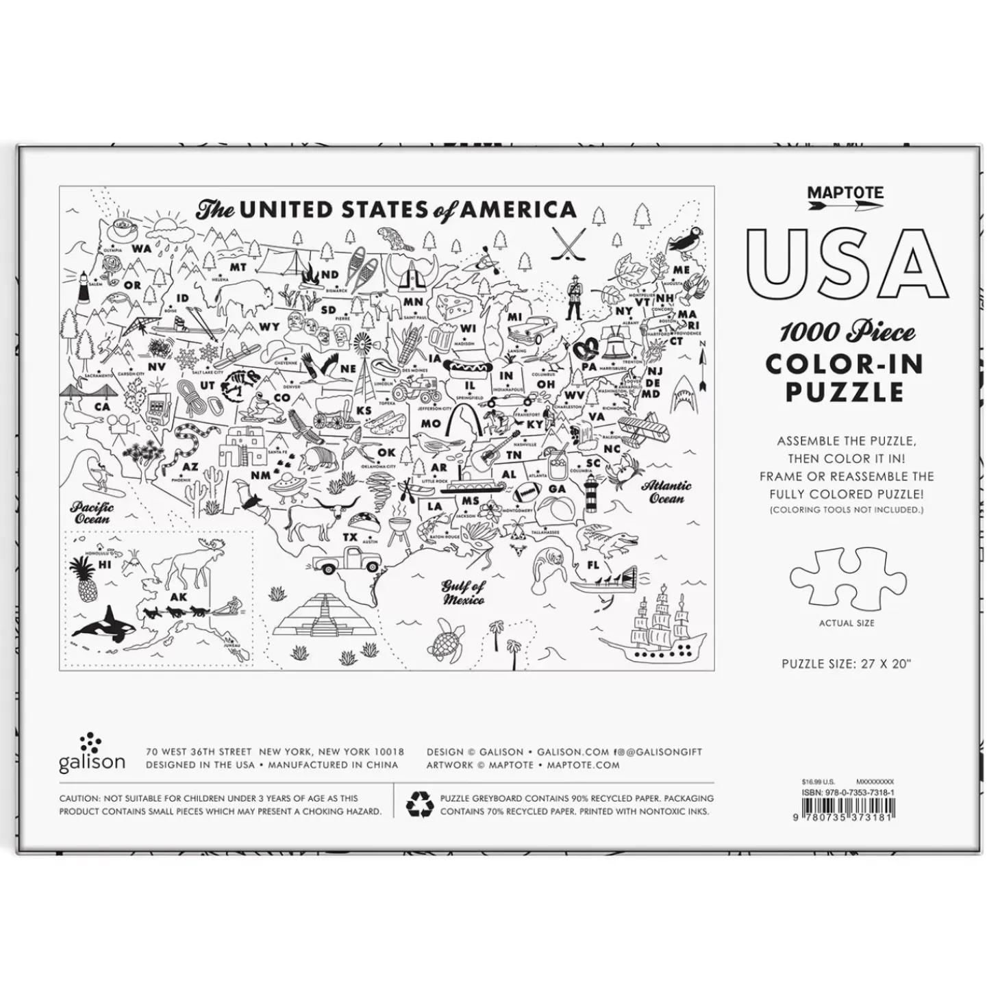 Maptote Usa Color-In 1000 Piece Puzzle